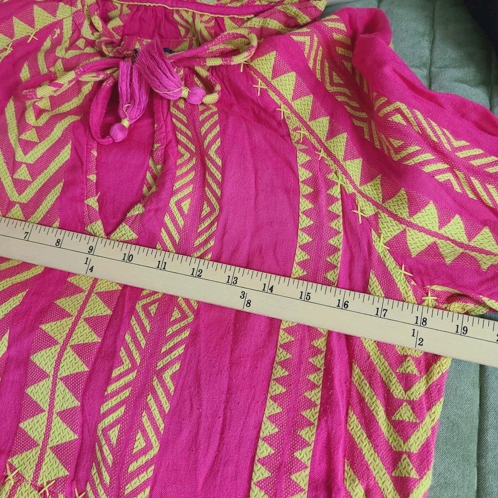 NEW Maeve Anthropologie Embroidered Boho Tassel Dress Pink Yellow Geometric M - Picture 11 of 14